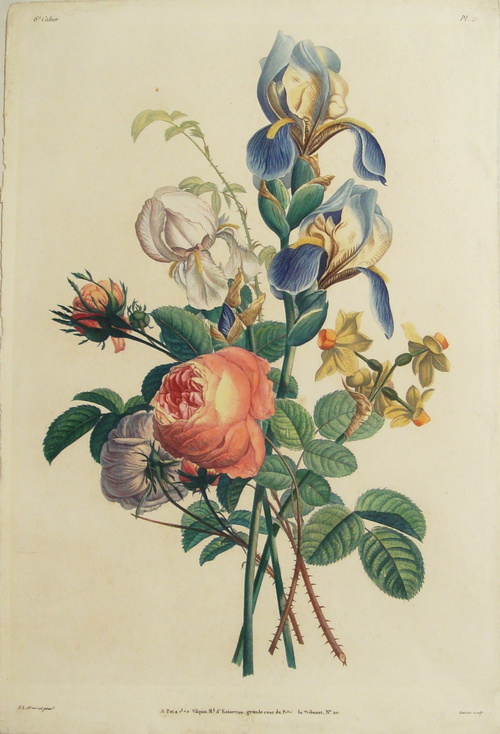 BOUQUET/Pflanzen - Bouquet mit Rosen, Schwertlilien und Narzissen