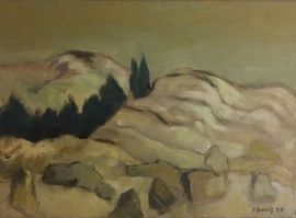 Berge mit Steinen und Zypressen/Moderne Kunst -  Yannick BALLIF