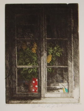 Prozor sa crvenim, Fenster mit rot/Moderne Kunst -  Safet ZEC