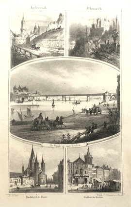 KÖLN/Alte Stadtansichten - De Rynbrug voor Keulen, Ansicht von Süd Osten über die Rheinbrücke zum Dom.