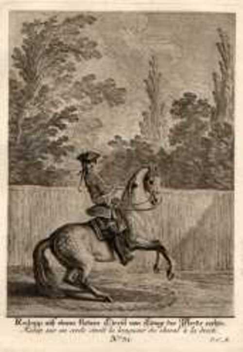 REITSCHULE/Sport - Redopp auf einem kleinem Circul von Laenge des Pferds rechts . Bl.31 aus "kleine Reitschule"