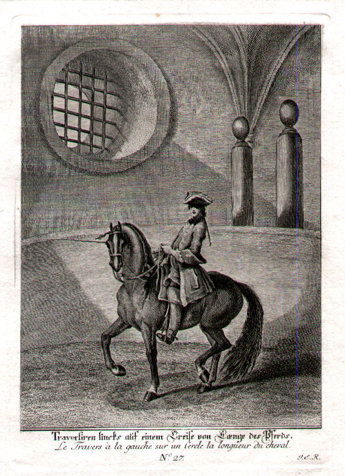 REITSCHULE/Sport - Traversiren links auf einem Kreise von Laenge des Pferds. Bl.27 aus "kleine Reitschule"
