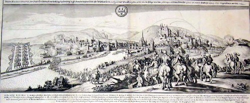 BAD KREUZNACH/Alte Stadtansichten - Gesamtansicht mit der Belagerung i. J. 1631