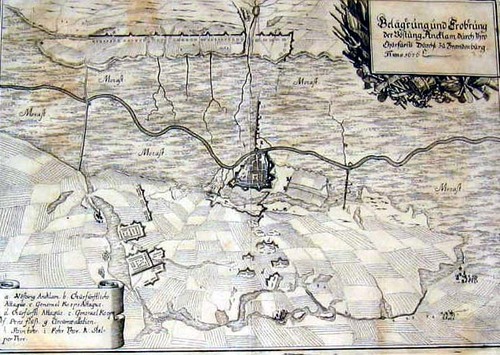 ANKLAM/Alte Stadtansichten - Befestigungsplan mit Belagerung i.J.1676