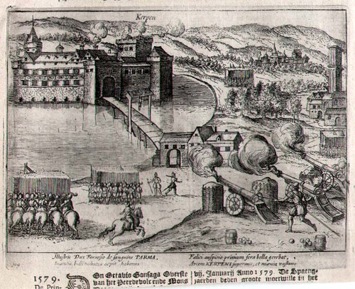 KERPEN/Alte Stadtansichten - Strafexpedition gegen den Hauptmann Biel in Haus Kerpen am 15.1.1579