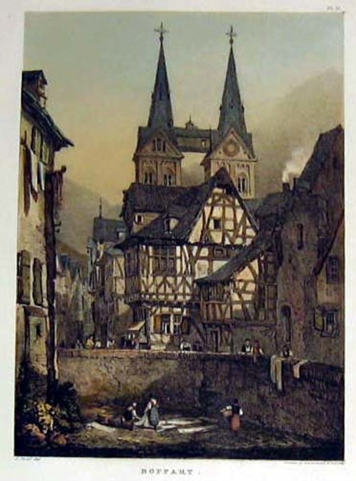 BOPPARD/Alte Stadtansichten - Teilansicht mit Pfarrkirche