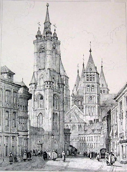 BENELUX/Alte Stadtansichten - Tournai. Seitenansicht auf die Kathedrale
