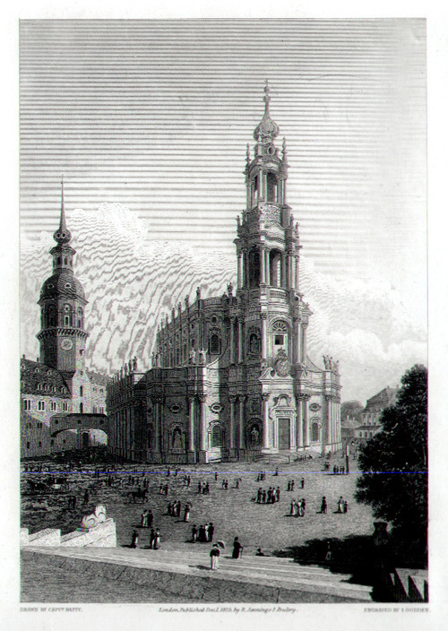 DRESDEN/Alte Stadtansichten - Teilansicht von der katholischen Hofkirche zu Dresden