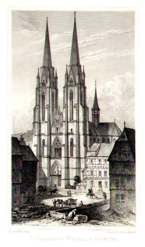 MARBURG/Alte Stadtansichten - Die Elisabeth-Kirche in Marburg