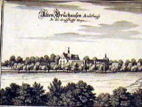 BRUCHHAUSEN-VILSEN/Alte Stadtansichten - Gesamtansicht "Alten Bruchausen Ambthauss in der Graffschaft Hoija"