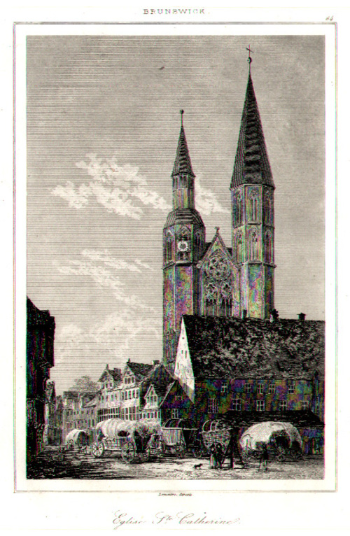 BRAUNSCHWEIG/Alte Stadtansichten - Katharinakirche mit dem Hagenmarkt