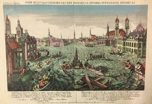 KÖLN/Alte Stadtansichten - Vorstellung des erbärmlichen Zustands...1784...als der Eisbruch auf dem Rheinflus geschehen