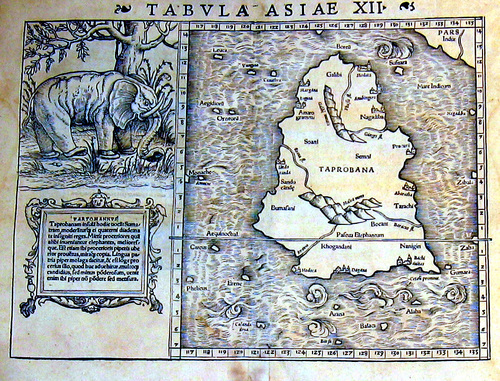 ASIEN/Alte Landkarten - Tabula Asiae XII - Taprobana - Vartomannvs Taprobanam insula hodie uocat Sumatram...