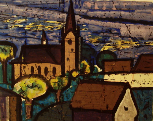 Dorf mit Kirche/Moderne Kunst -  SCHREIBER Otto-Andreas